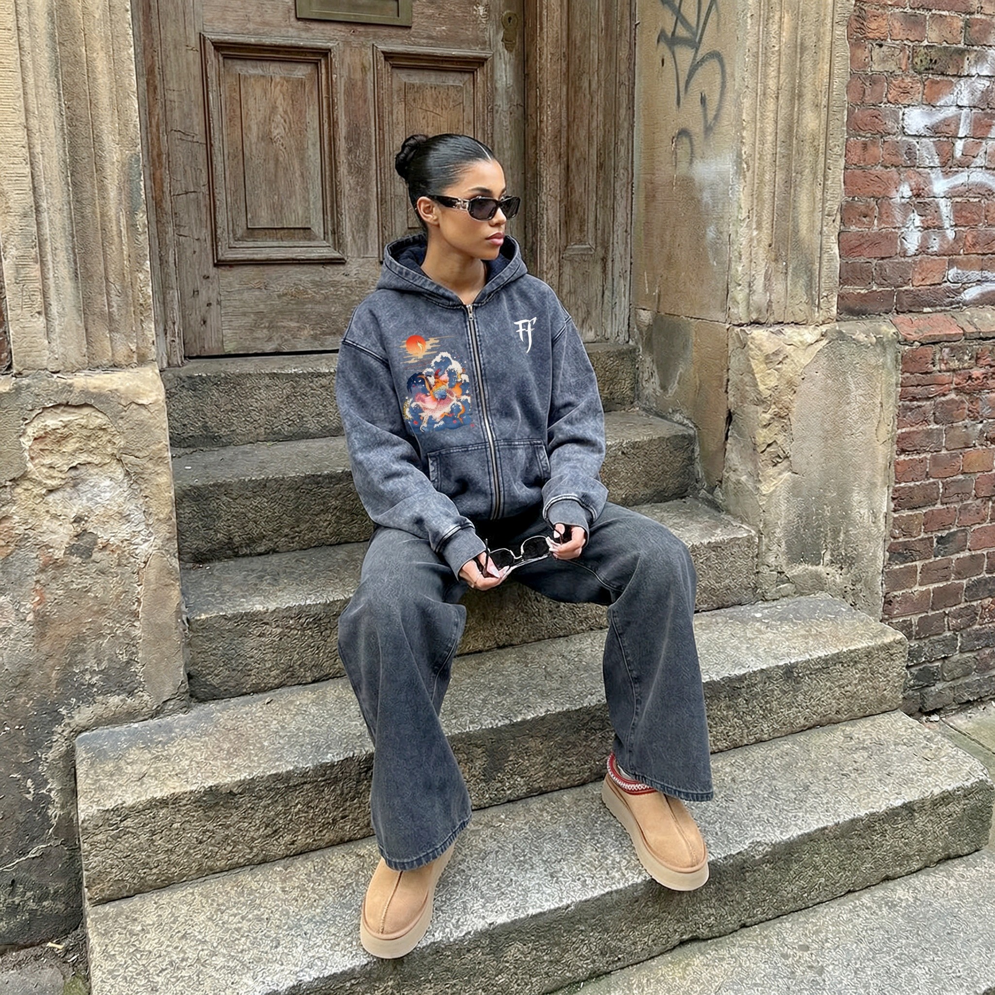 FOREVER FAVOURED — Snow Wash Zip-Up Hoodie